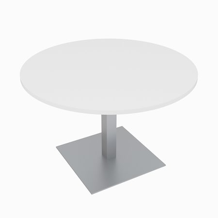 Small 42in. Round Meeting Table, Square Metal Base, 4 Person Table, Harmony Series, White